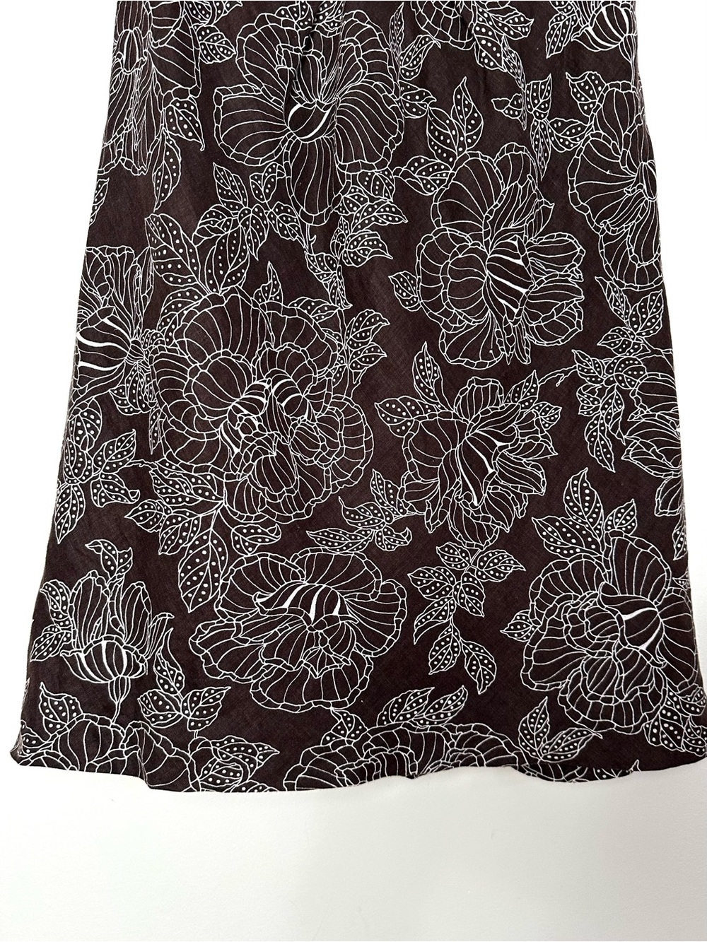 Vintage 100% Linen Chocolate Brown Floral Midi Dress Coastal Comfort Minimalist - Picture 6 of 12